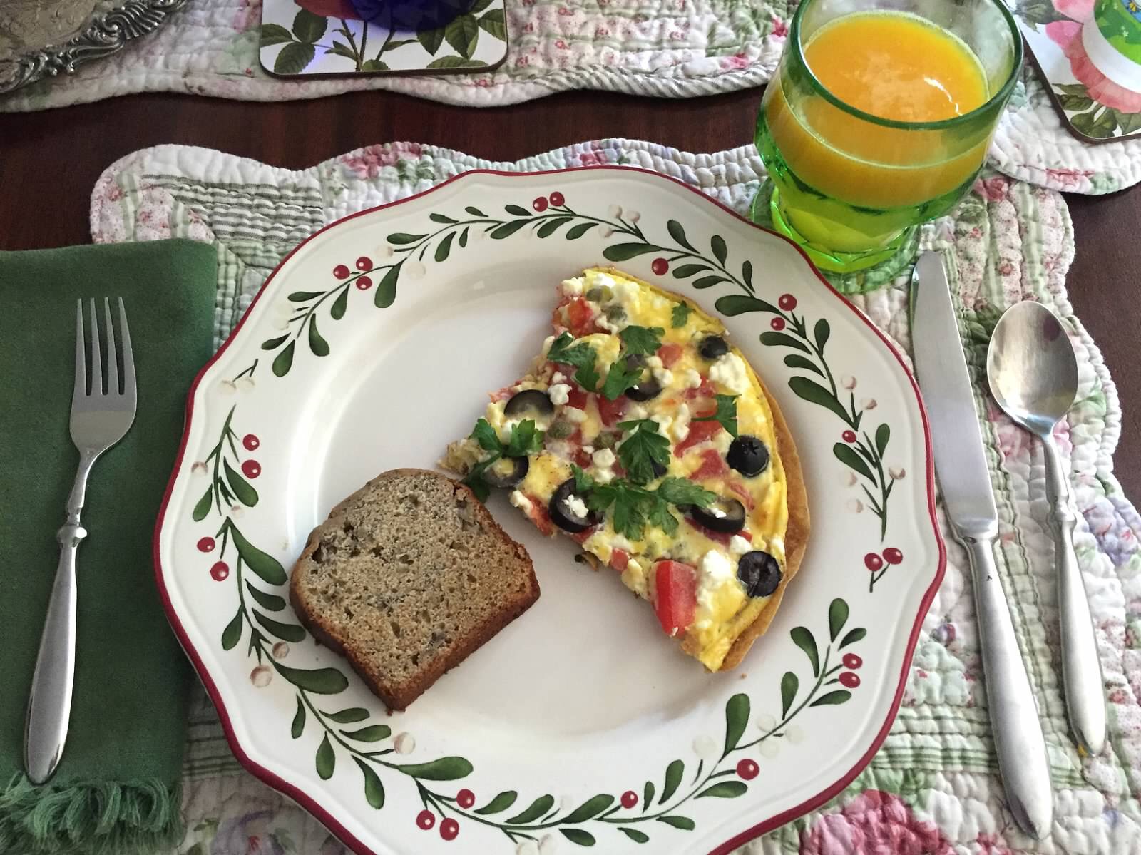 Mediterranean Breakfast Pizza aka Open-Faced Omelette