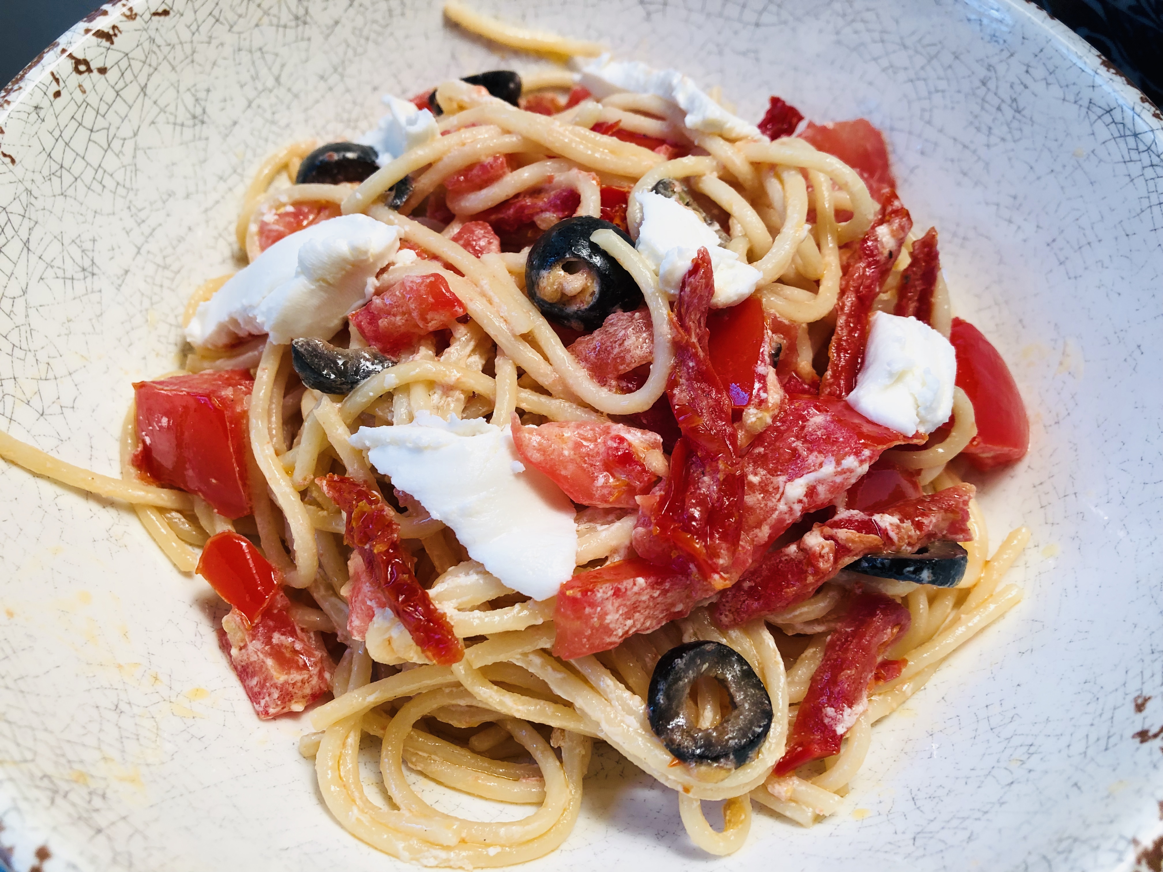 Summer Sundried Tomato Pasta with Goat Cheese from Alexandersmom.com